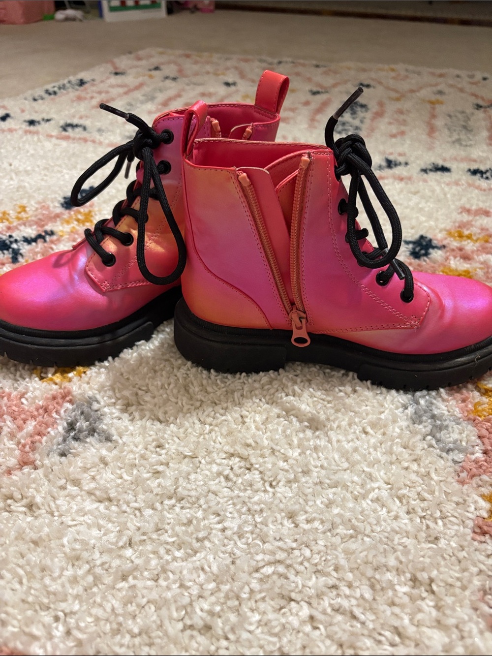art class Pink Ombre Lace-Up Side-Zip Kids Boots